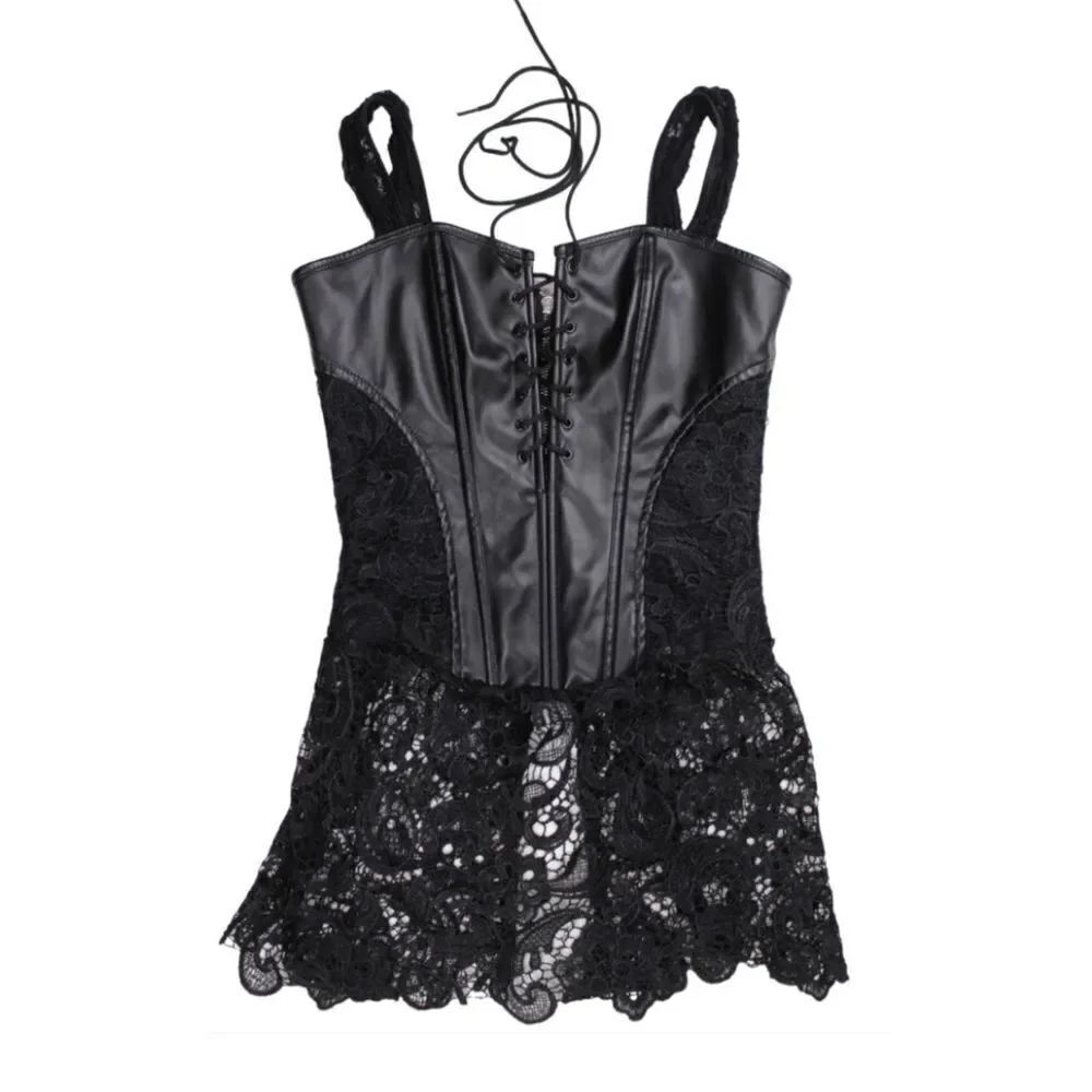 Black Laceup Lace & Faux Leather Goth Corset.โNWT
